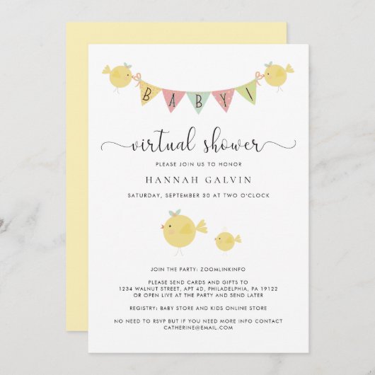 Baby Virtual Shower | Mama Bird & Baby Chick Kaart (Voorkant / Achterkant)