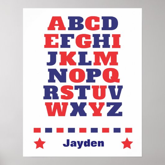 Baby visueel alfabet rood donkerblauw abc poster (Voorkant)