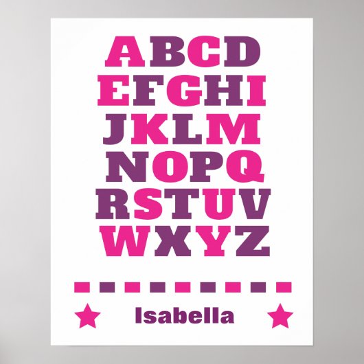 Baby visueel alfabet roze paars abc poster (Voorkant)