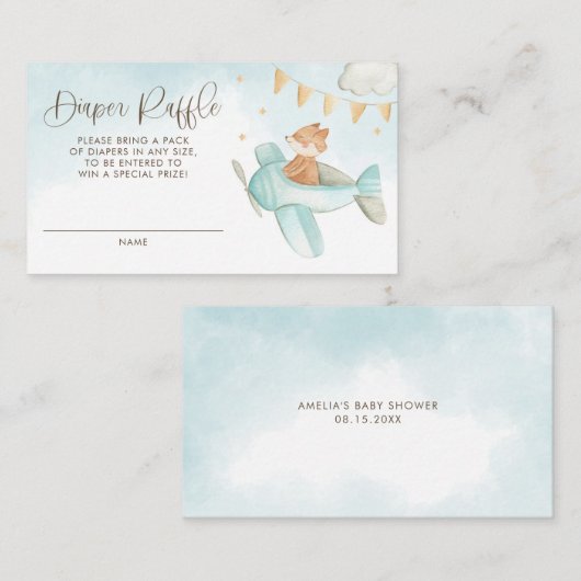 Baby vliegtuigluier Baby shower met piloot Informatiekaartje (Voorkant / Achterkant)