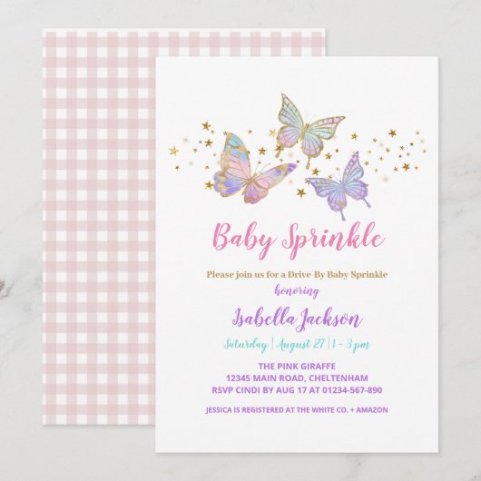 Baby Vlinder Uitnodiging  (Voorkant / Achterkant)