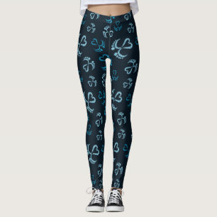 Baby voet en hart met blauw glitterpatroon leggings