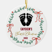Baby voetafdruk eerste kerstversiering keramisch ornament (Voorkant)