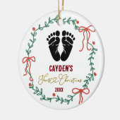 Baby voetafdruk eerste kerstversiering keramisch ornament (Links)