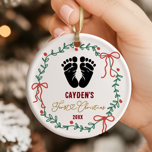 Baby voetafdruk eerste kerstversiering keramisch ornament