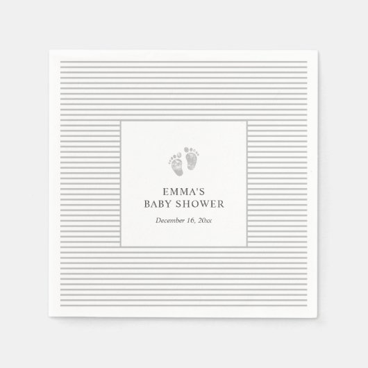 Baby voetafdruk grijze strepen Napkin | BABY SHOWE Servet (Voorkant)