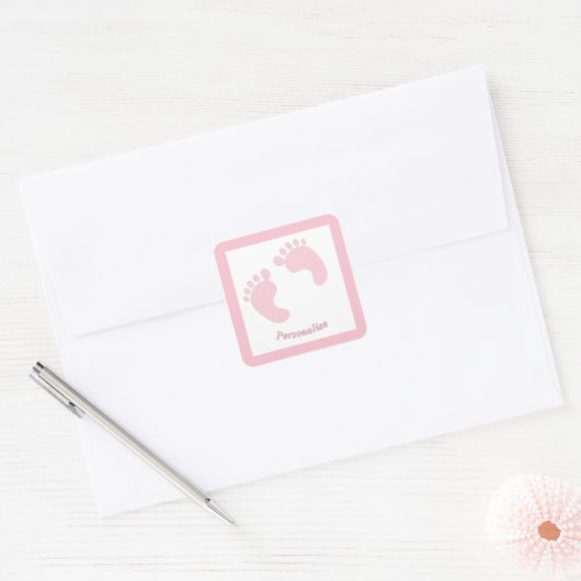 Baby voetafdrukken Baby meisje roze kleine feet zu Vierkante Sticker (Envelop)