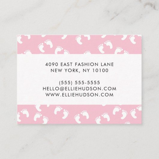 Baby Voetafdrukken, Baby, roze, kraambed Visitekaartje (Achterkant)