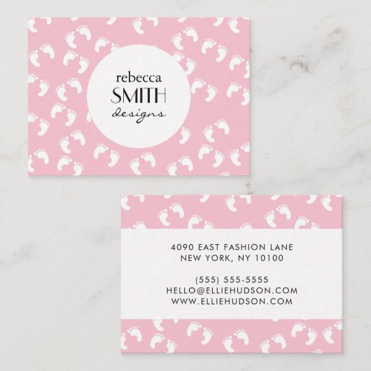 Baby Voetafdrukken, Baby, roze, kraambed Visitekaartje (Voorkant / Achterkant)