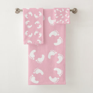 Baby voetafdrukken, baby's voet, voetstappen, roze bad handdoek