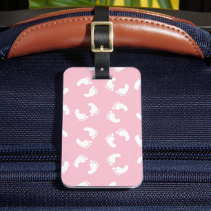 Baby voetafdrukken, baby's voet, voetstappen, roze bagagelabel