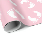 Baby voetafdrukken, baby's voet, voetstappen, roze cadeaupapier (Rol Hoek)