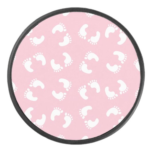 Baby voetafdrukken, baby's voet, voetstappen, roze hockey puck (Voorkant)
