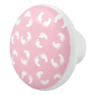 Baby voetafdrukken, baby's voet, voetstappen, roze keramische knop