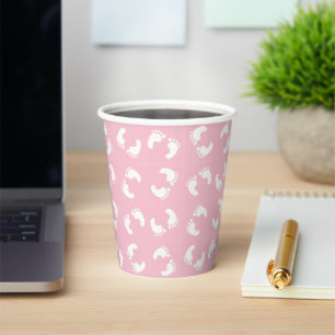 Baby voetafdrukken, baby's voet, voetstappen, roze papieren bekers