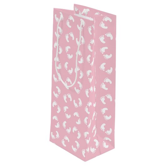 Baby voetafdrukken, baby's voet, voetstappen, roze wijn cadeautas (Achterkant Gekanteld)