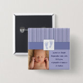 Baby voetafdrukken geboorte - blauw vierkante button 5,1 cm (Voorkant /achterkant)