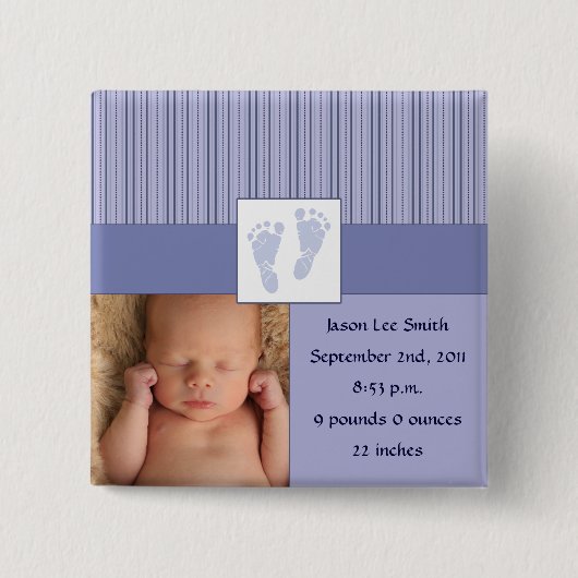 Baby voetafdrukken geboorte - blauw vierkante button 5,1 cm (Voorkant)