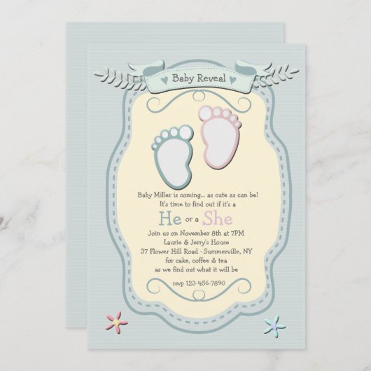 Baby Voetafdrukken Gendergelijkheid Uitnodiging va (Voorkant / Achterkant)