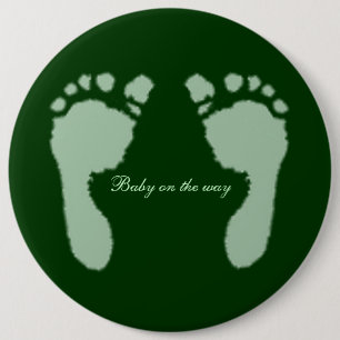 Baby voetafdrukken (groen) ronde button 6,0 cm