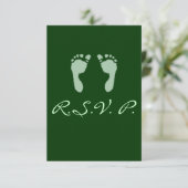 Baby voetafdrukken (groen) RSVP kaartje (Staand voorkant)