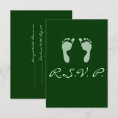 Baby voetafdrukken (groen) RSVP kaartje (Voorkant / Achterkant)