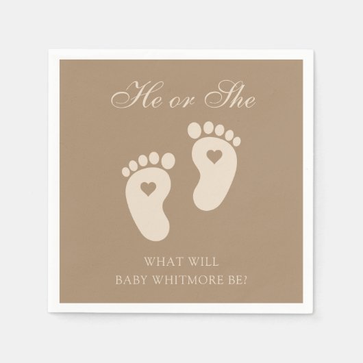 Baby Voetafdrukken Hij of zij Bruin Geslacht Onthu Servet (Voorkant)
