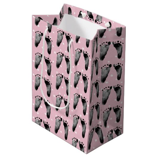 Baby voetafdrukken op poka Dots Medium Gift Bag Medium Cadeauzakje (Voorkant Gekanteld)