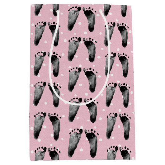 Baby voetafdrukken op poka Dots Medium Gift Bag Medium Cadeauzakje (Voorkant)