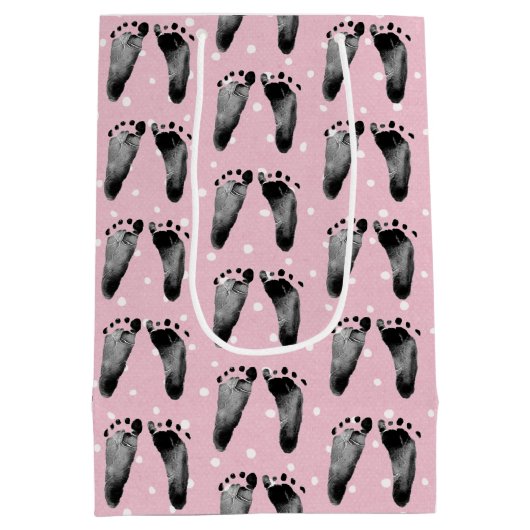 Baby voetafdrukken op poka Dots Medium Gift Bag Medium Cadeauzakje (Achterkant)