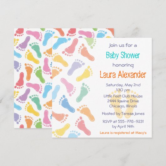 Baby voetafdrukken — Uitnodiging tot Baby shower (Voorkant / Achterkant)