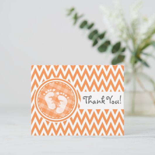 Baby Voeten; Oranje en witte Chevron Briefkaart (Staand voorkant)