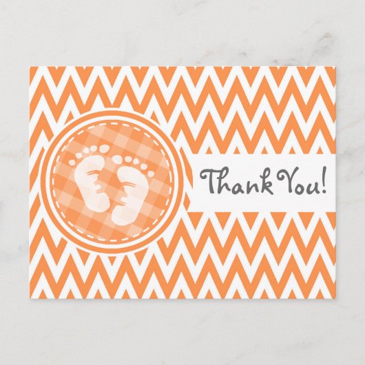 Baby Voeten; Oranje en witte Chevron Briefkaart (Voorkant)