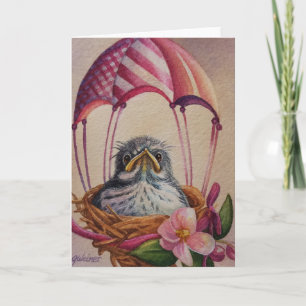 Baby Vogel Jong Vogel Roze Parachute Watercolor Ku Kaart
