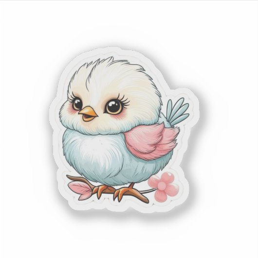Baby vogel op een tak sticker (Voorkant)