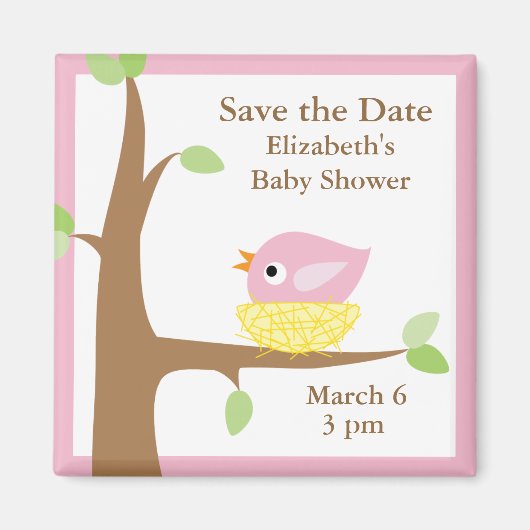 Baby Vogelnest (roze) Magneet (Voorkant)