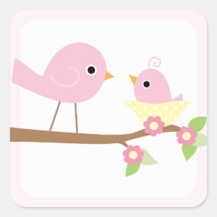 Baby Vogelnest (roze) Vierkante Sticker