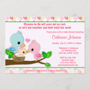 Baby Vogelnesten Babyschoenen Invitaties GIRL-fami Kaart