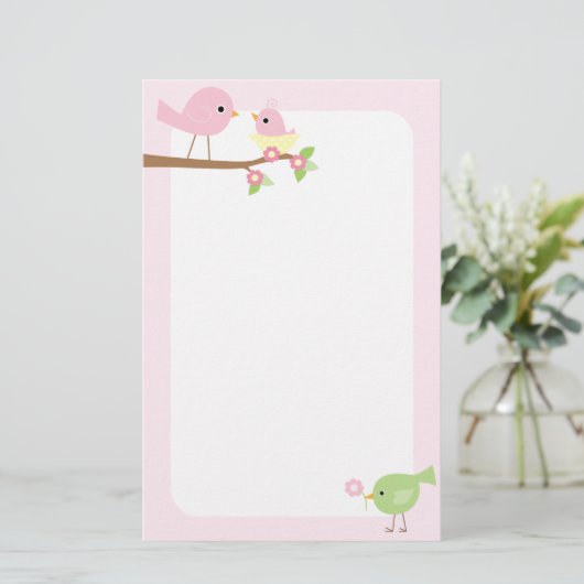 Baby vogelnestje (roze) briefpapier (Staand voorkant)