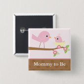 Baby vogelnestje (roze) vierkante button 5,1 cm (Voorkant /achterkant)
