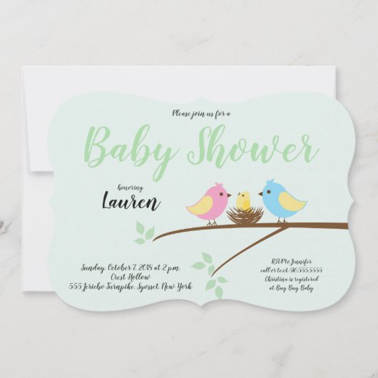 Baby vogels Branch Nest Baby shower Invitation Kaart (Voorkant)