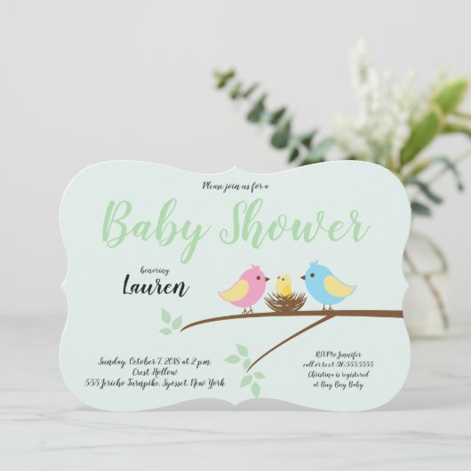 Baby vogels Branch Nest Baby shower Invitation Kaart (Staand voorkant)