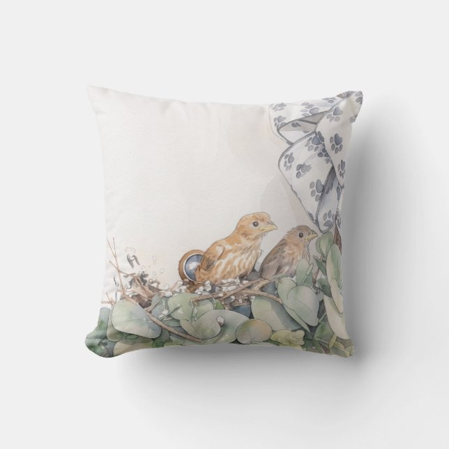Baby Vogels In Een Deurkrans Kussen (Voorkant)