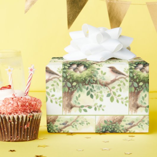 Baby Vogels in Nest Cadeaupapier (Verjaardagsfeest)