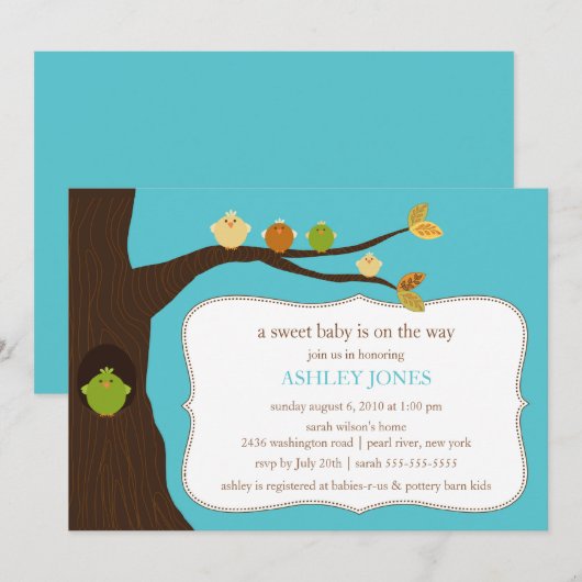 Baby Vogeluitnodiging tot Baby shower Kaart (Voorkant / Achterkant)