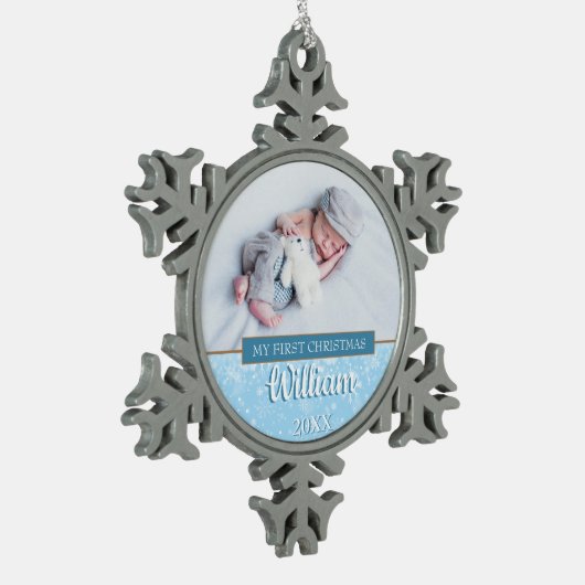 Baby voor eerste kerstmis tin sneeuwvlok ornament (Links)