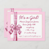 Baby voor meisjesfoto retro roze boog aankondiging (Voorkant / Achterkant)