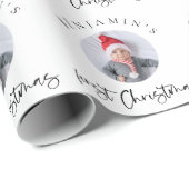 Baby Voornaam Kerstmis Fotopatroon Cadeaupapier (Rol Hoek)