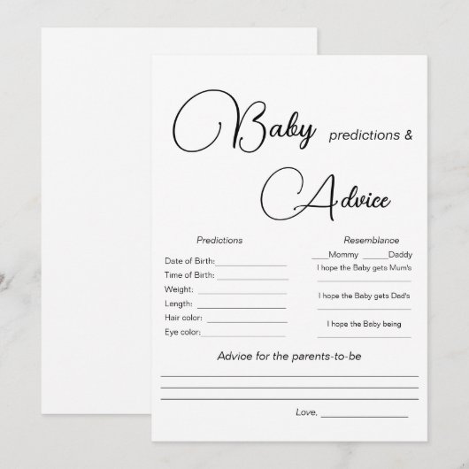 Baby voorspelling Baby shower game Kaart (Voorkant / Achterkant)