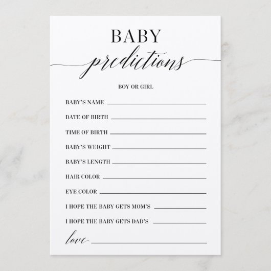 Baby voorspelling Baby shower game Programmakaart (Voorkant)